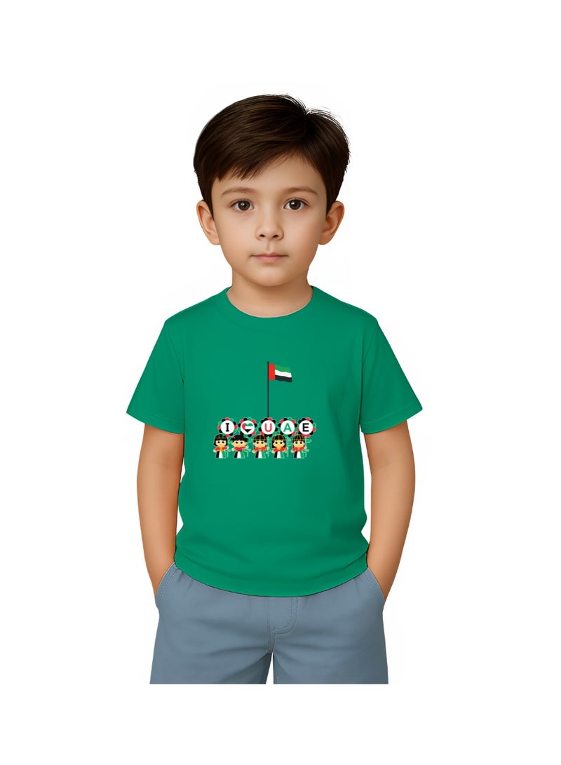 PRINTSHOP4ME Unisex UAE Kids T-shirts for celebrating  UAE National Day and Flag day events Green (Design 2) - Image 1