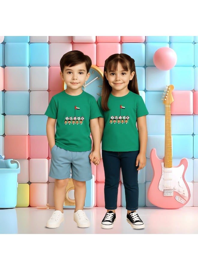 PRINTSHOP4ME Unisex UAE Kids T-shirts for celebrating  UAE National Day and Flag day events Green (Design 2) - Image 3