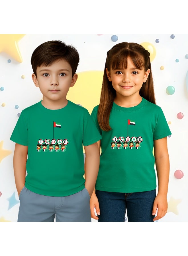 PRINTSHOP4ME Unisex UAE Kids T-shirts for celebrating  UAE National Day and Flag day events Green (Design 2) - Image 5