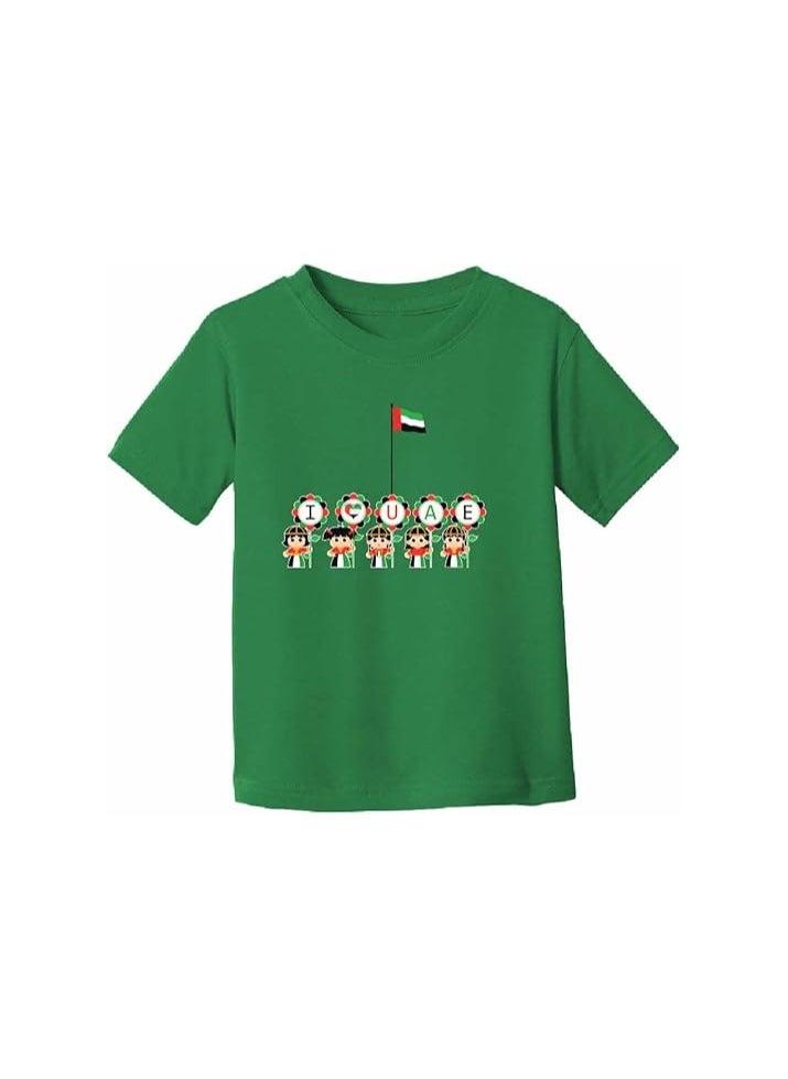 PRINTSHOP4ME - Unisex UAE Kids T-shirts for celebrating  UAE National Day and Flag day events Green (Design 2) - Image 1