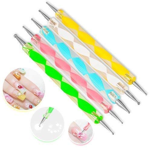 SV 5pcs x 2 way Dotting Marbleizing Painting Pen Tool Nail Art Dot Dotting Tool Nail Care By Shringaar Shop - Image 2