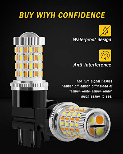 AUXLIGHT 3157 4157 3057 3457 Switchback LED Bulbs 76SMD Chipsets White/Amber with Projector Replacement for Front/Rear Turn Signal Parking Daytime Running Lights/DRL (Pack of 2) - Image 4