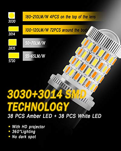 AUXLIGHT 3157 4157 3057 3457 Switchback LED Bulbs 76SMD Chipsets White/Amber with Projector Replacement for Front/Rear Turn Signal Parking Daytime Running Lights/DRL (Pack of 2) - Image 3