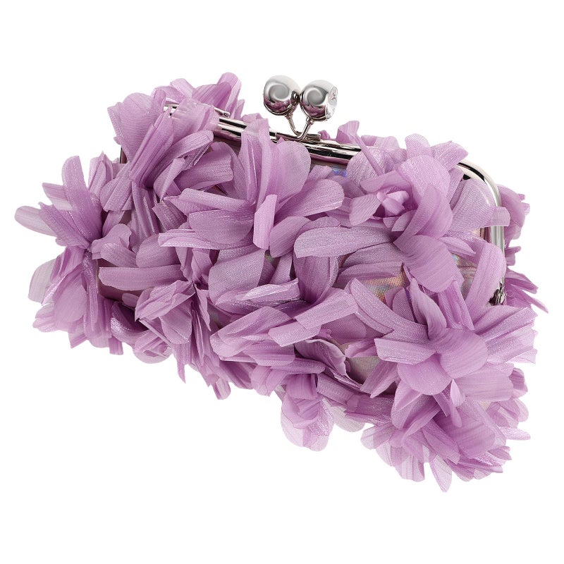 Purple Floral Evening Clutch Bag With Chain Strap For Women Wedding Party - Image 2