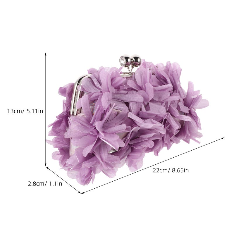 Purple Floral Evening Clutch Bag With Chain Strap For Women Wedding Party - Image 5