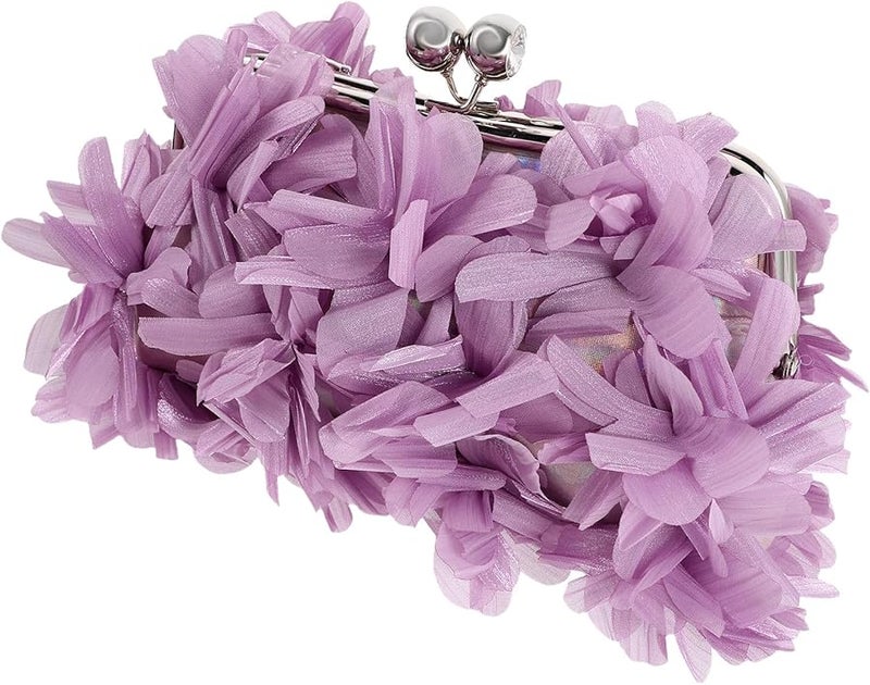 Purple Floral Evening Clutch Bag With Chain Strap For Women Wedding Party - Image 1