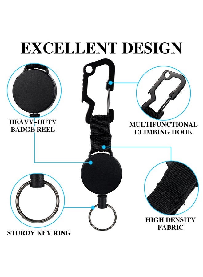 Fainne 3 Pcs Retractable Key Chain Multitool Heavy Duty Badge Holder Retractable Badge Holder Reel With Steel Cable, Quick Release Key Clip For Id Name Card Keychain, Black - Image 3