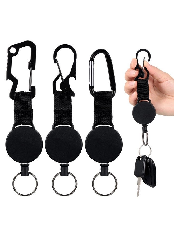 Fainne 3 Pcs Retractable Key Chain Multitool Heavy Duty Badge Holder Retractable Badge Holder Reel With Steel Cable, Quick Release Key Clip For Id Name Card Keychain, Black - Image 1
