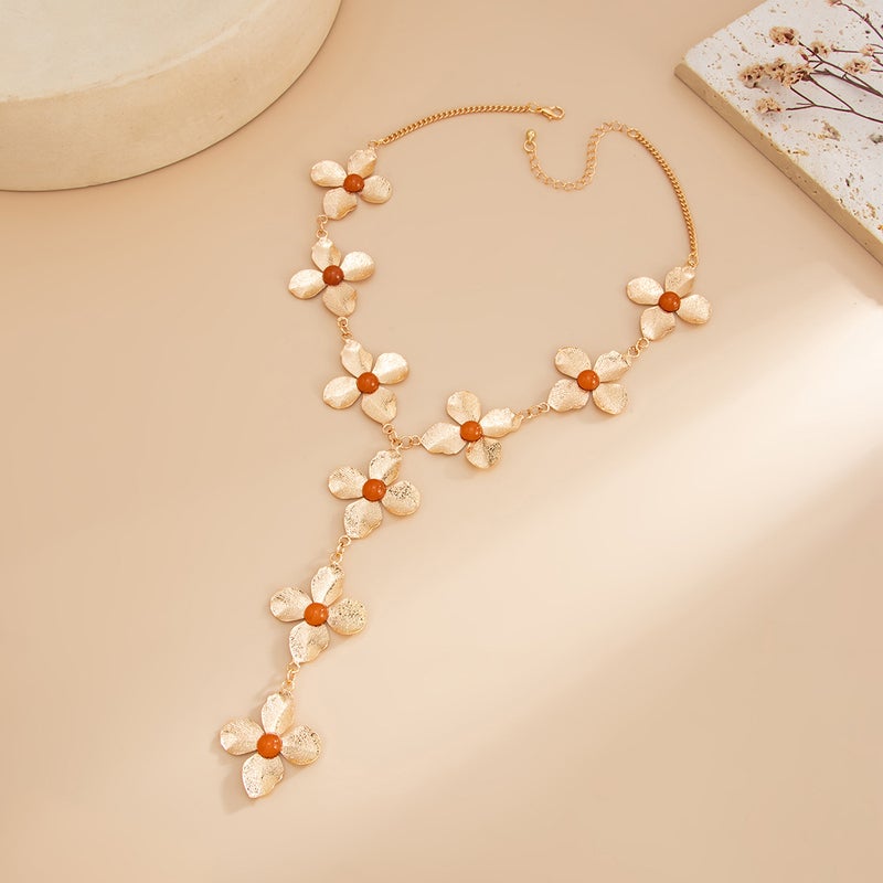 SHIXIN European and American Cross-Border Fashion Jewelry: Trendy Y-Shaped Necklace with Flower Details - Image 4