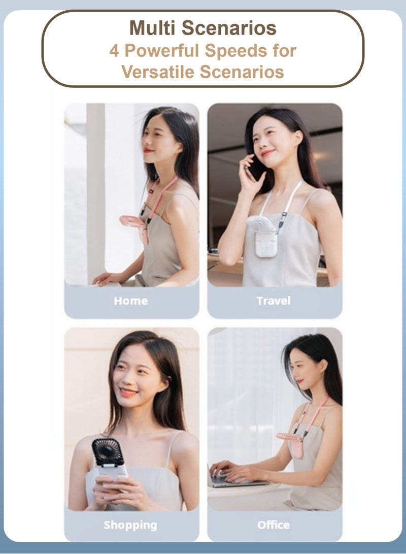 YooA 4-Speed Portable Neck Fan Rechargeable, Mini Fan | 3000mAh, 180° Adjustable, Real-Time Battery Display, Type-C, 10-Hour, Dual-Mode Power Bank, Home/Office/Travel, DC5V/1A(Black&White) - Image 4