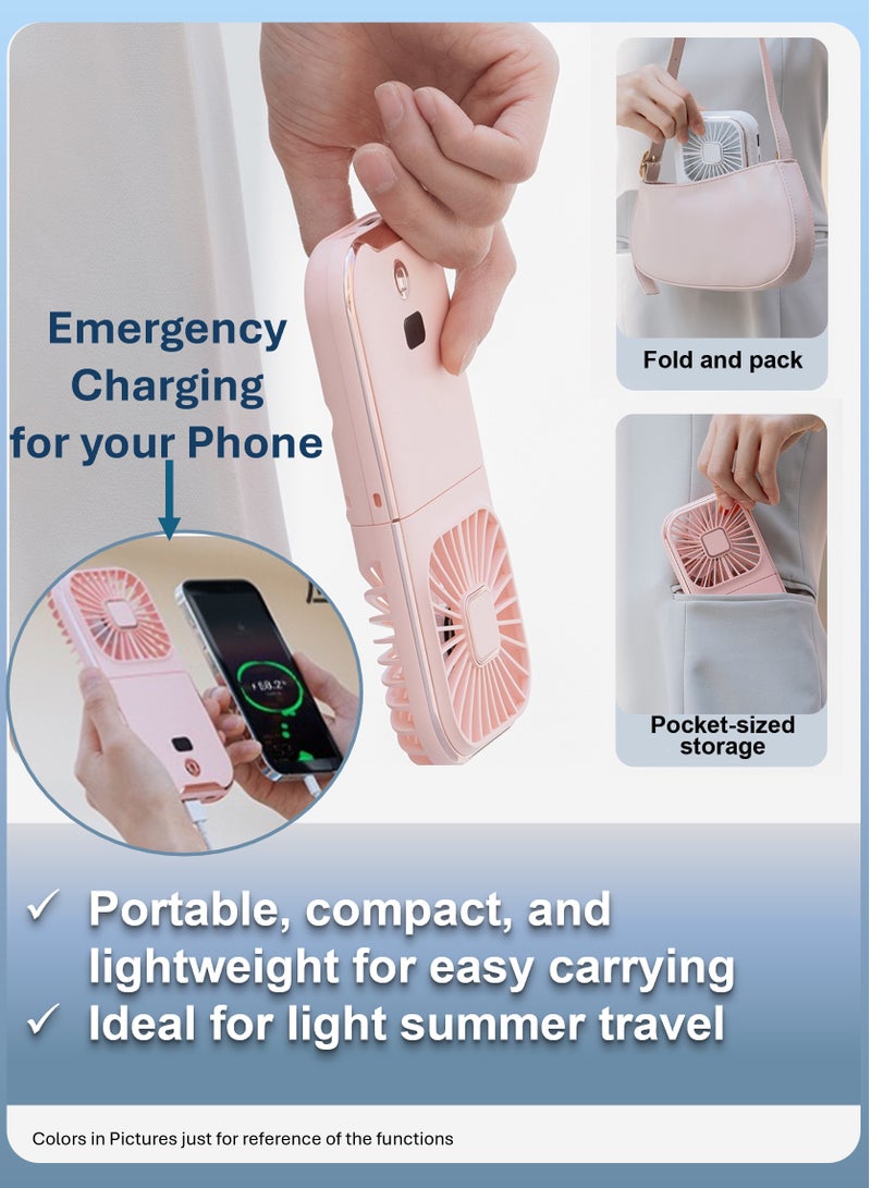 YooA 4-Speed Portable Neck Fan Rechargeable, Mini Fan | 3000mAh, 180° Adjustable, Real-Time Battery Display, Type-C, 10-Hour, Dual-Mode Power Bank, Home/Office/Travel, DC5V/1A(Black&White) - Image 3