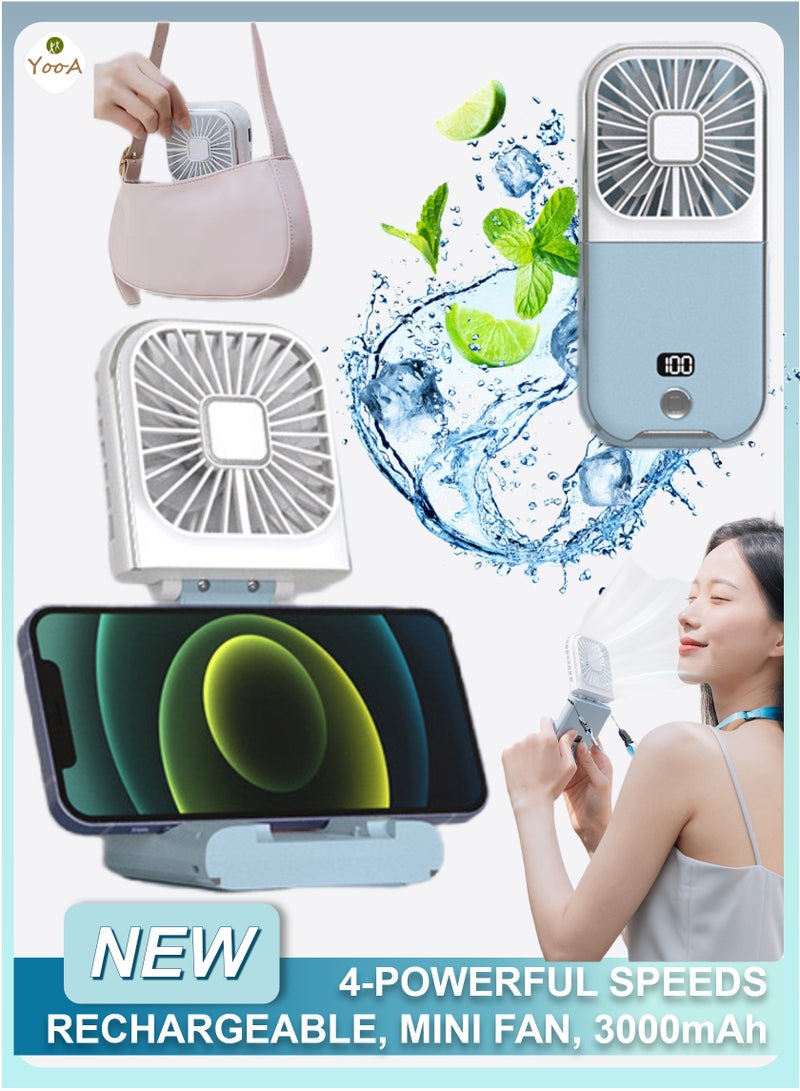 YooA 4-Speed Portable Neck Fan Rechargeable, Mini Fan | 3000mAh, 180° Adjustable, Real-Time Battery Display, Type-C, 10-Hour, Dual-Mode Power Bank, Home/Office/Travel, DC5V/1A(Black&White) - Image 1