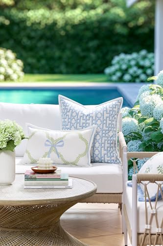 Hofdeco Premium Grandmillennial Coastal Hampton Patio Indoor Outdoor Throw Pillow Cover Only 20x20 Water Repellent for Backyard Couch Poolside Baby Blue Print Fretwork Trellised Screen - Image 3