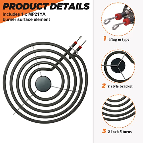 Beaquicy MP21YA Burner Surface Element 8 Inch 5 Turns,Suitable for Whirlpool Maytag Kenmore rp111pxsq1, kf330add1,xfc31050ab,rf264lxsb,etc. - Image 2