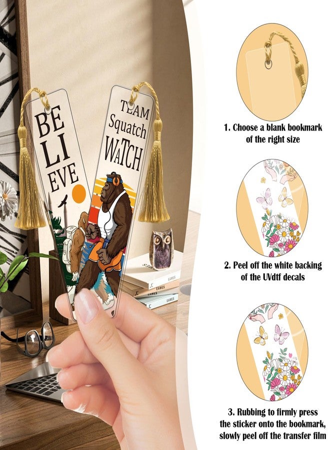 AFRITEE UV DTF Bookmark Stickers - 24 Sheets Book Lovers UV DTF Blank Bookmark Decals, Book Flowers Butterfly Skull Funny Transfer Sticker DIY Blank Acrylic Bookmarks Decoration - Image 5