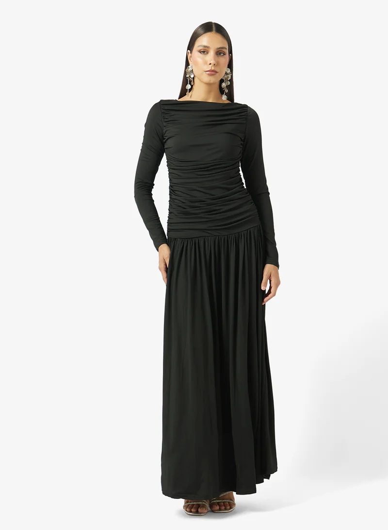 ELLA Ruched Dress With Drop Waist Detail