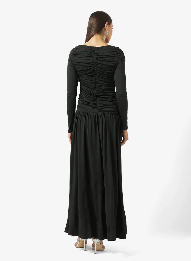 ELLA Ruched Dress With Drop Waist Detail