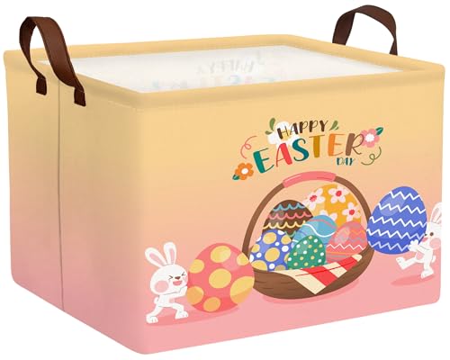 BOOHIT Large Easter Baskets Empty Boy Toy Storage Bin Girls collapsible kid Hamper Baby Waterproof Storage Box Spring Gifts DecorRabbit Moves Egg - Image 1