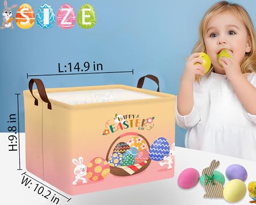 BOOHIT Large Easter Baskets Empty Boy Toy Storage Bin Girls collapsible kid Hamper Baby Waterproof Storage Box Spring Gifts DecorRabbit Moves Egg - Image 3