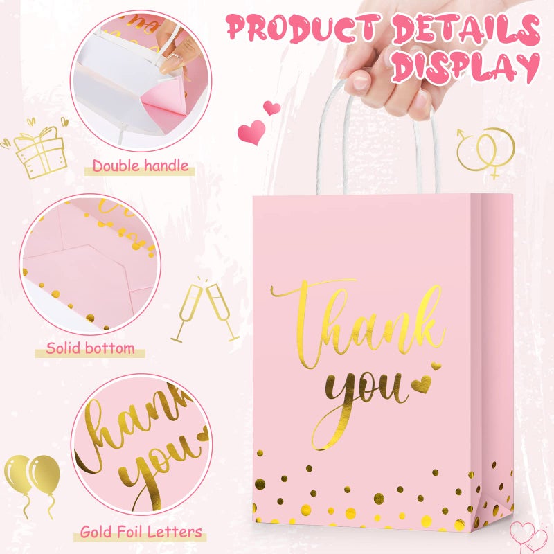 Tinlade 30 Pcs Thank You Gift Bags with Tissue Paper Gold Thank You Wedding Bags with Handle for Graduation Business Shopping Wedding Shower Party Favors(Pink) - Image 4