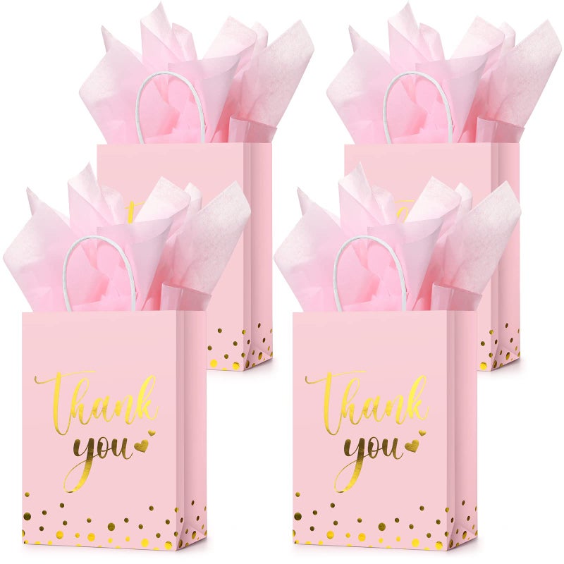 Tinlade 30 Pcs Thank You Gift Bags with Tissue Paper Gold Thank You Wedding Bags with Handle for Graduation Business Shopping Wedding Shower Party Favors(Pink) - Image 1