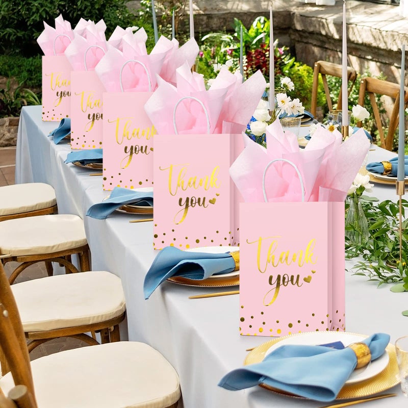 Tinlade 30 Pcs Thank You Gift Bags with Tissue Paper Gold Thank You Wedding Bags with Handle for Graduation Business Shopping Wedding Shower Party Favors(Pink) - Image 5