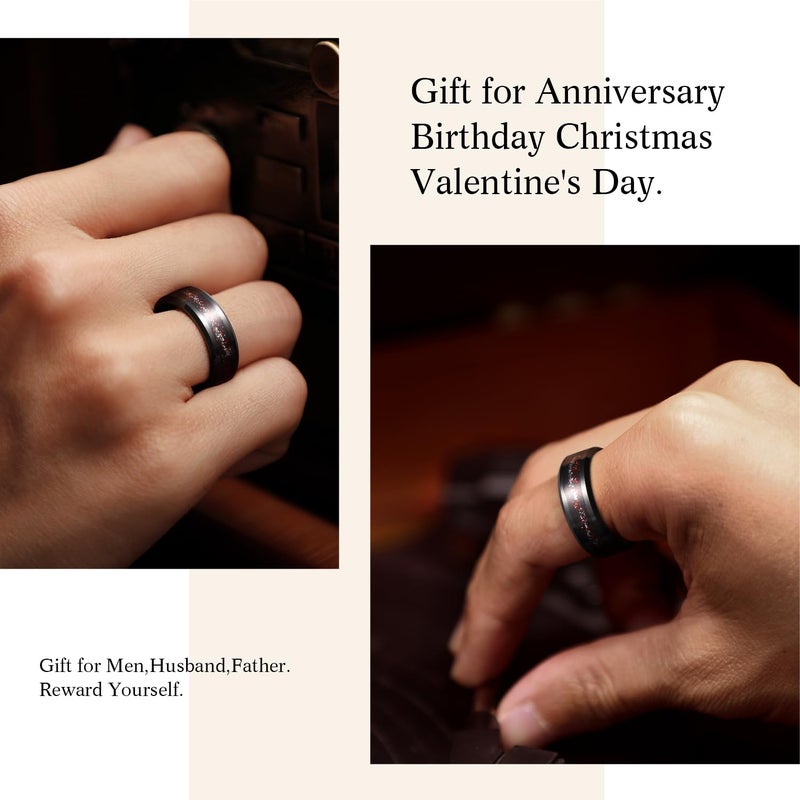 King Will 8mm Black and Sparkles Wedding Band for Men, Beveled Polished Edge Tungsten Rings for Men Women, Comfort Fit, Durable, Size 10 - Image 4