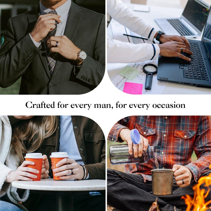 King Will 8mm Black and Sparkles Wedding Band for Men, Beveled Polished Edge Tungsten Rings for Men Women, Comfort Fit, Durable, Size 10 - Image 5