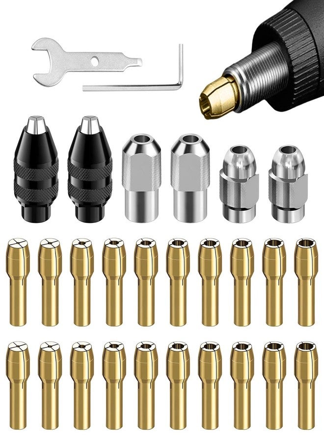 EMVANV 28pcs/Set Drill Chuck Collet for Dremel, 1/32 to 1/8inch Drill Chuck Collet Set, with 2pcs British 4486 3-jaw Chuck, Chuck Shank Rotary Tool Quick Change Adapter - Image 1