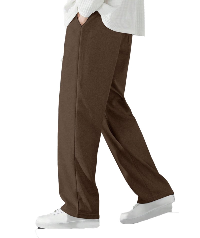 KAJARU Casual Straight Leg Trousers for Men, Drawstring Waist (in, Alpha, M, Coffee) - Image 1