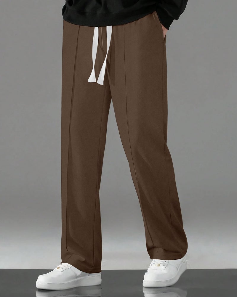 KAJARU Casual Straight Leg Trousers for Men, Drawstring Waist (in, Alpha, M, Coffee) - Image 2