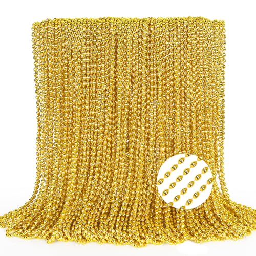 EOBOH 100PCS Mardi Gras Beads Gold Oval Beaded Necklace Stuff 32 Mardi Gras Christmas Beaded Necklace Costume Bulk Festival Parade Throw Accessories for Mardi Gras St Patricks Christmas Celebrations - Image 1