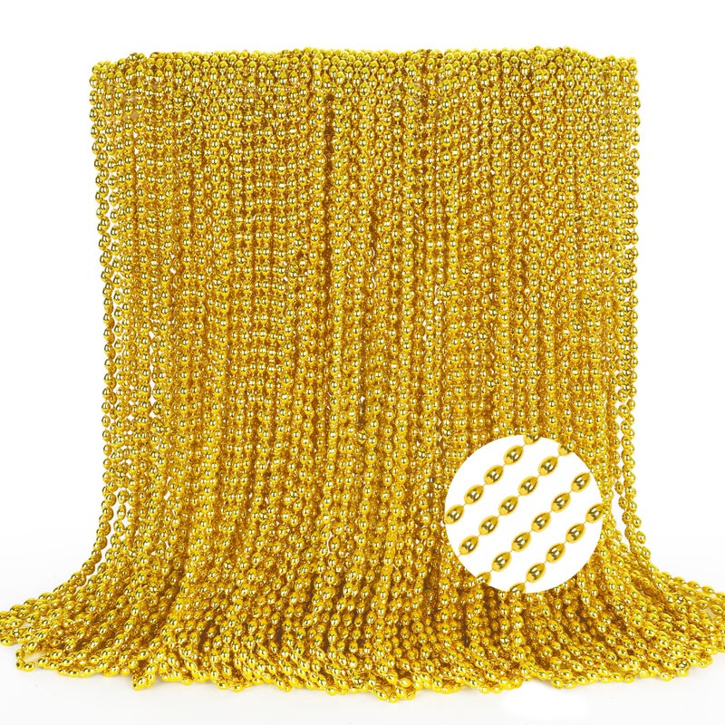 EOBOH 100PCS Mardi Gras Beads Gold Oval Beaded Necklace Stuff 32 Mardi Gras Christmas Beaded Necklace Costume Bulk Festival Parade Throw Accessories for Mardi Gras St Patricks Christmas Celebrations - Image 3