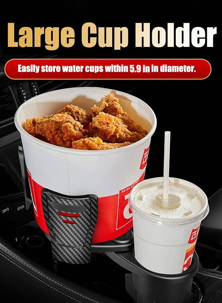 كابتن تيك Car Cup Holder Expander Adapter, 2 in 1 Universal 360° Adjustable Water Bottle Drink Popcorn Instant Noodle Box Storage Racks for Two Cups (Carbon Fibre) - Image 5