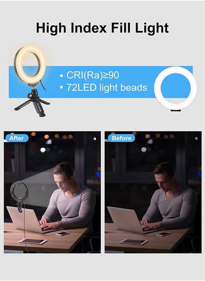 Organizer 6.3" Selfie Ring Light with Clamp Mount for Laptop,Webcam Light with 3 Light Modes& 10 Level Dimmable for Laptop/ PC Monitor/ Desk/ Bed/ Office/ Makeup/ YouTube/ TIK Tok  - Image 5
