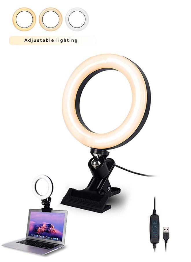 Organizer 6.3" Selfie Ring Light with Clamp Mount for Laptop,Webcam Light with 3 Light Modes& 10 Level Dimmable for Laptop/ PC Monitor/ Desk/ Bed/ Office/ Makeup/ YouTube/ TIK Tok  - Image 1