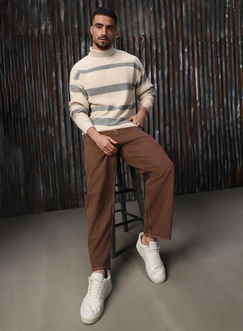 HIGH STAR Men's Multicoloured 100% Acrylic Solid Sweater