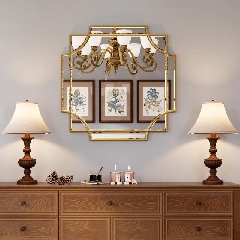 Kelly Miller Gold Framed Mirror for Wall, 26"x26" Gold Square Vanity Mirror Decorative Mirror Beveled Wall Decor for Bathroom Powder Room Living Room Bedroom Bedside Table Entryway Hallway - Image 2