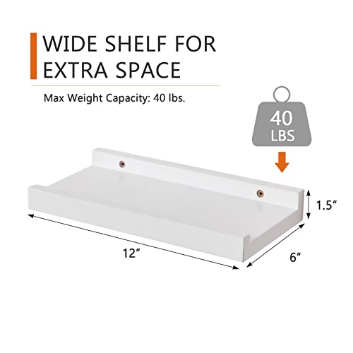TRWISWDC Floating Shelf White Oak Wood Wall Shelves 12 Inch (Upgrade Width 6"), Display Picture Ledge Shelf for Bedroom Living Room Bathroom Office Kitchen Wall Storage Shelves - Image 2
