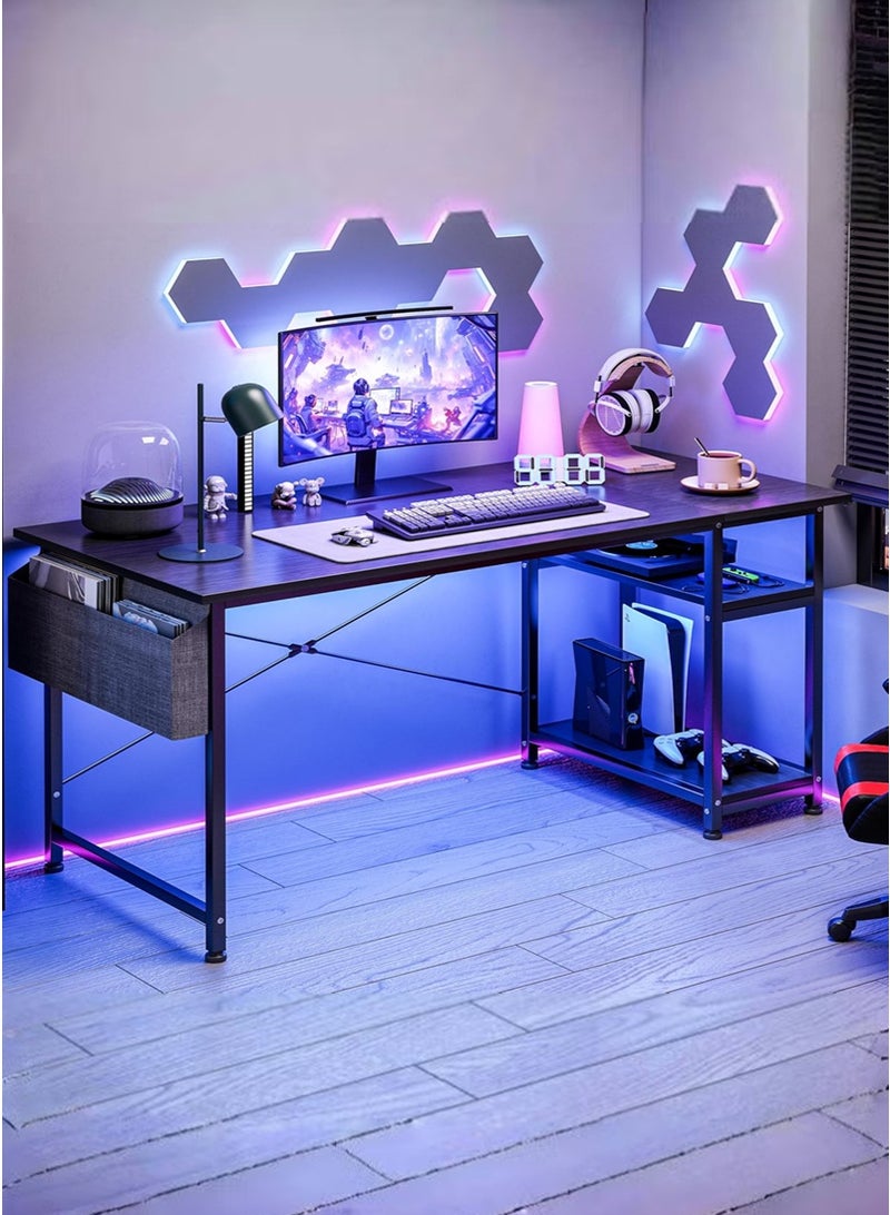 ADEBOLA 140 CM Gaming Table With Storage Bag, Large Office Desk with 2 Storage Shelves, Study Writing Desk with CPU Stand, PC Desk for Home Office, Bedroom, Gaming Room - Image 1