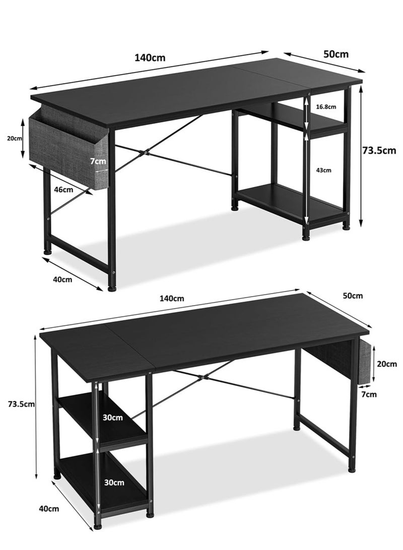 ADEBOLA 140 CM Gaming Table With Storage Bag, Large Office Desk with 2 Storage Shelves, Study Writing Desk with CPU Stand, PC Desk for Home Office, Bedroom, Gaming Room - Image 2
