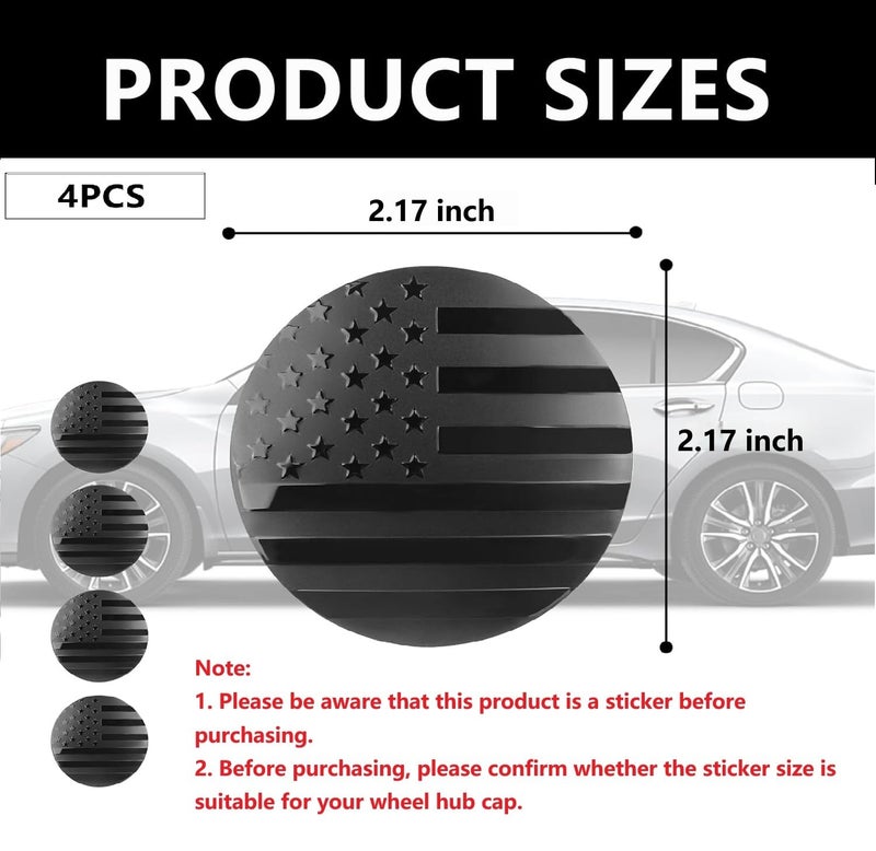 KIFIDAN 4PCS American Flag Car Wheel Center Caps Sticker,Wheel Hub Caps Sticker Compatible with 56mm/2.2 Inch Wheel Hub Caps,Automotive Exterior Accessories Center Caps for Rims Car Decorations (Black Flag) - Image 2