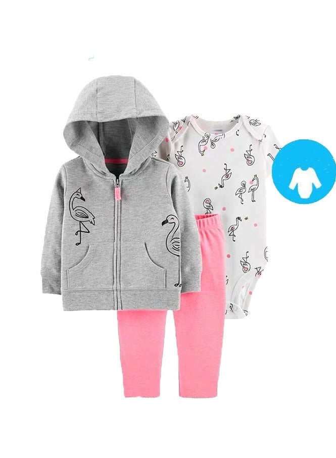RedMapleTEK Boys And Girls Baby Sweatshirt Jacket Hooded Coat Long-Sleeved Jumpsuit Baby Three-Piece Set  - Image 1