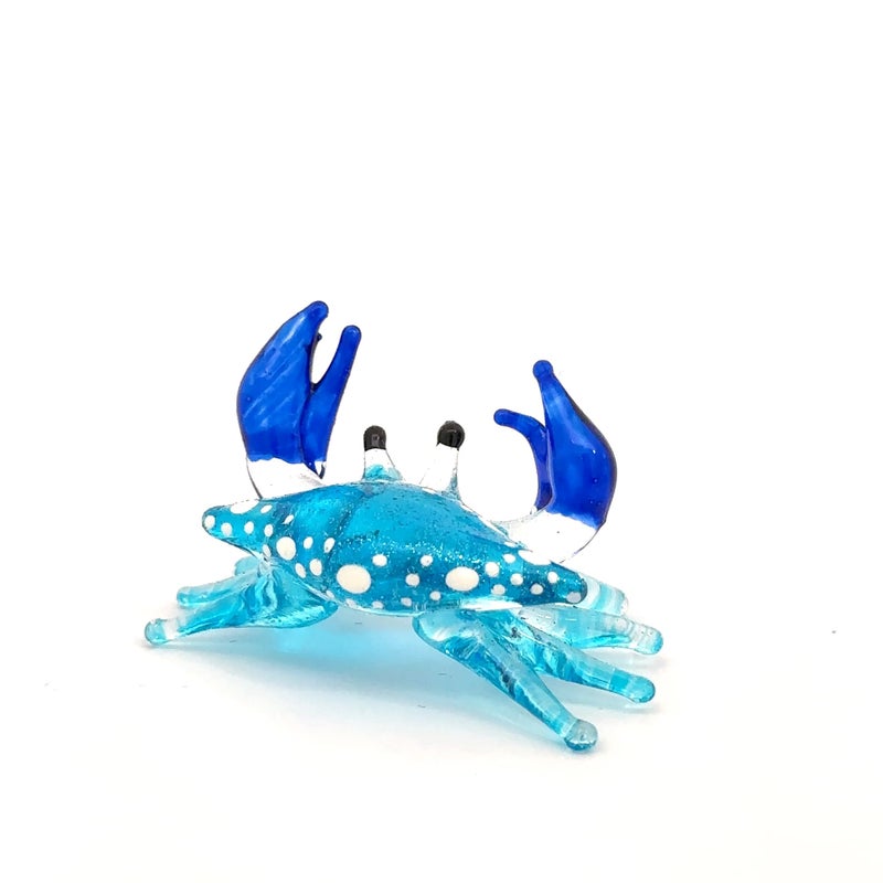 ZOOCRAFT Blown Glass Blue Crab Figurine Handmade Miniature Ornament Aquarium Marine Collection