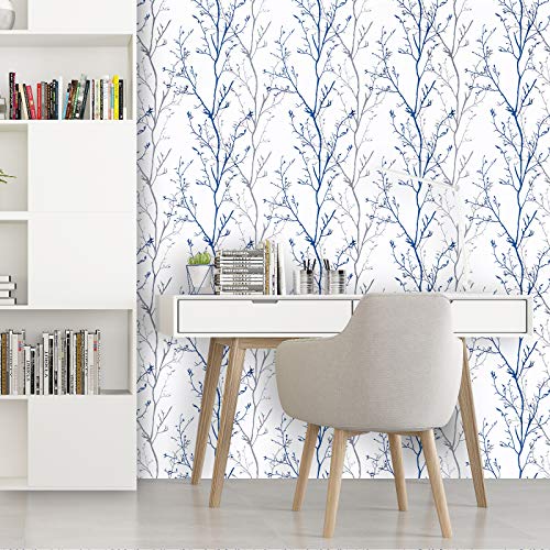Mecpar Gray Blue Tree Branches Peel and Stick Wallpaper 17.71" x 118" Natural Wall Paper Modern Tree Branch Contact Paper Removable Wallpaper Self-Adhesive Vinyl for Furniture Crafts Walls - Image 4