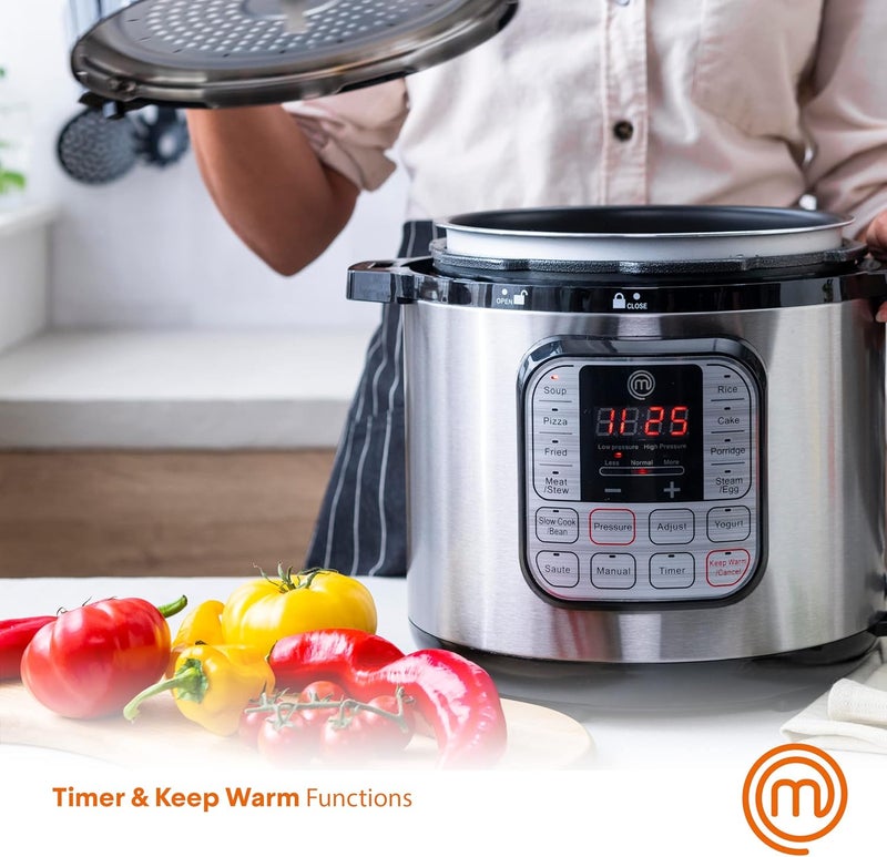Master Chef Electric Pressure Cooker 10 in 1 Instapot Multicooker 6 Qt, Slow Cooker, Vegetable Steamer, Rice Maker, Digital Programmable Insta Pot with 18 Cooking Presets, Stainless Steel, Non Stick - Image 5