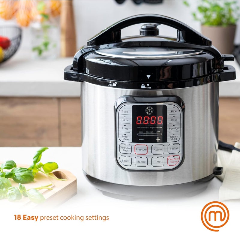 Master Chef Electric Pressure Cooker 10 in 1 Instapot Multicooker 6 Qt, Slow Cooker, Vegetable Steamer, Rice Maker, Digital Programmable Insta Pot with 18 Cooking Presets, Stainless Steel, Non Stick - Image 2