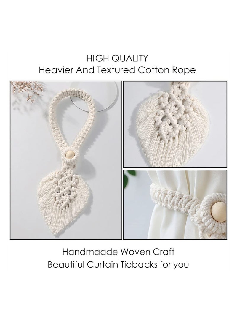 Excefore 2 Pack Boho Curtain Tiebacks, Hand Knitting Cotton Curtain Holdbacks with Adjustable Natural Wooden Bead Woven Cotton Rope, Bohemian Home Decor Drapery Holdback for Home Office Decorative - Image 3