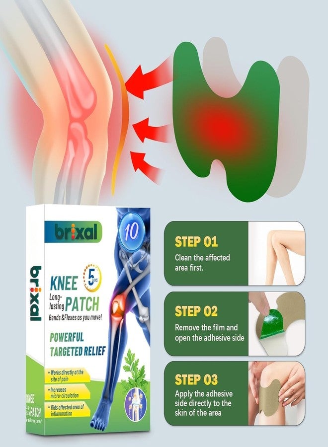 Brixal Herbal Knee Pain Relief Patches -10 Pcs Natural Wormwood Extract Patch Sticker | Arthritis Inflammation Instant Relief from Pain Relief of Joint Pains for Knee, Back, Neck, Shoulder (10) - Image 2