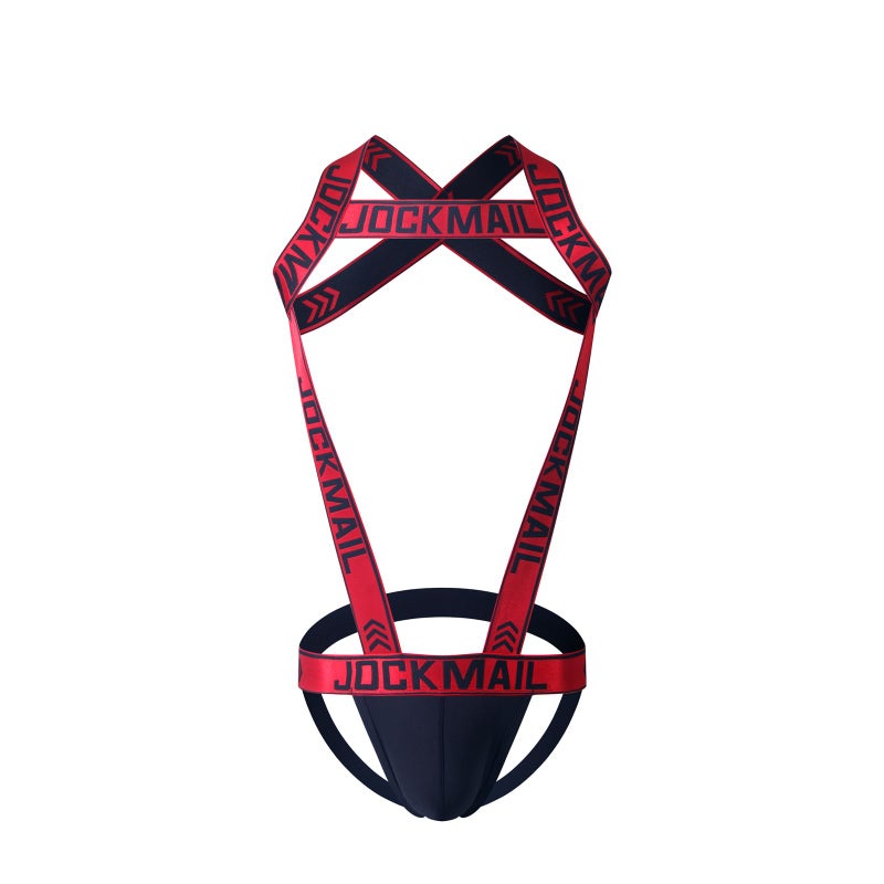 JOCKMAIL Mens Harness Sport Shoulder Strap with Jock Strap Fitness One-piecs Mens Harness with Jockstrap Bodysuit (red, M) - Image 2